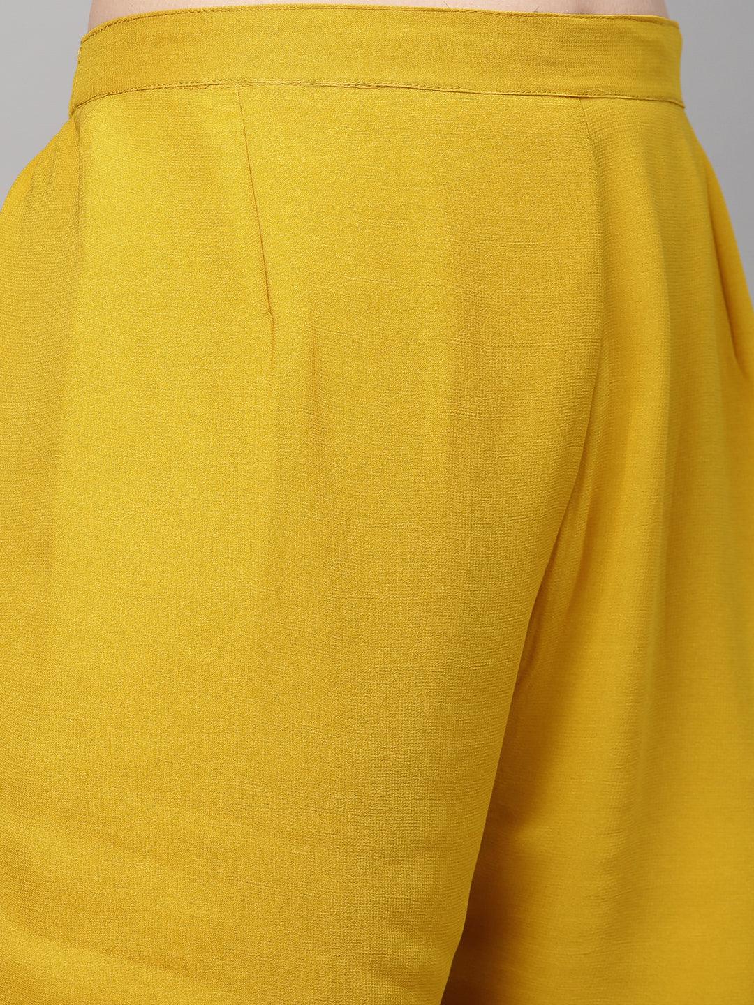 Hand Embroidered Straight Kurta with Sharara and Dupatta - Mustard - Indiakreations