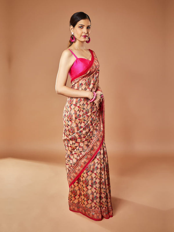 Alluring Peach and Multi-Color Pashmina Saree