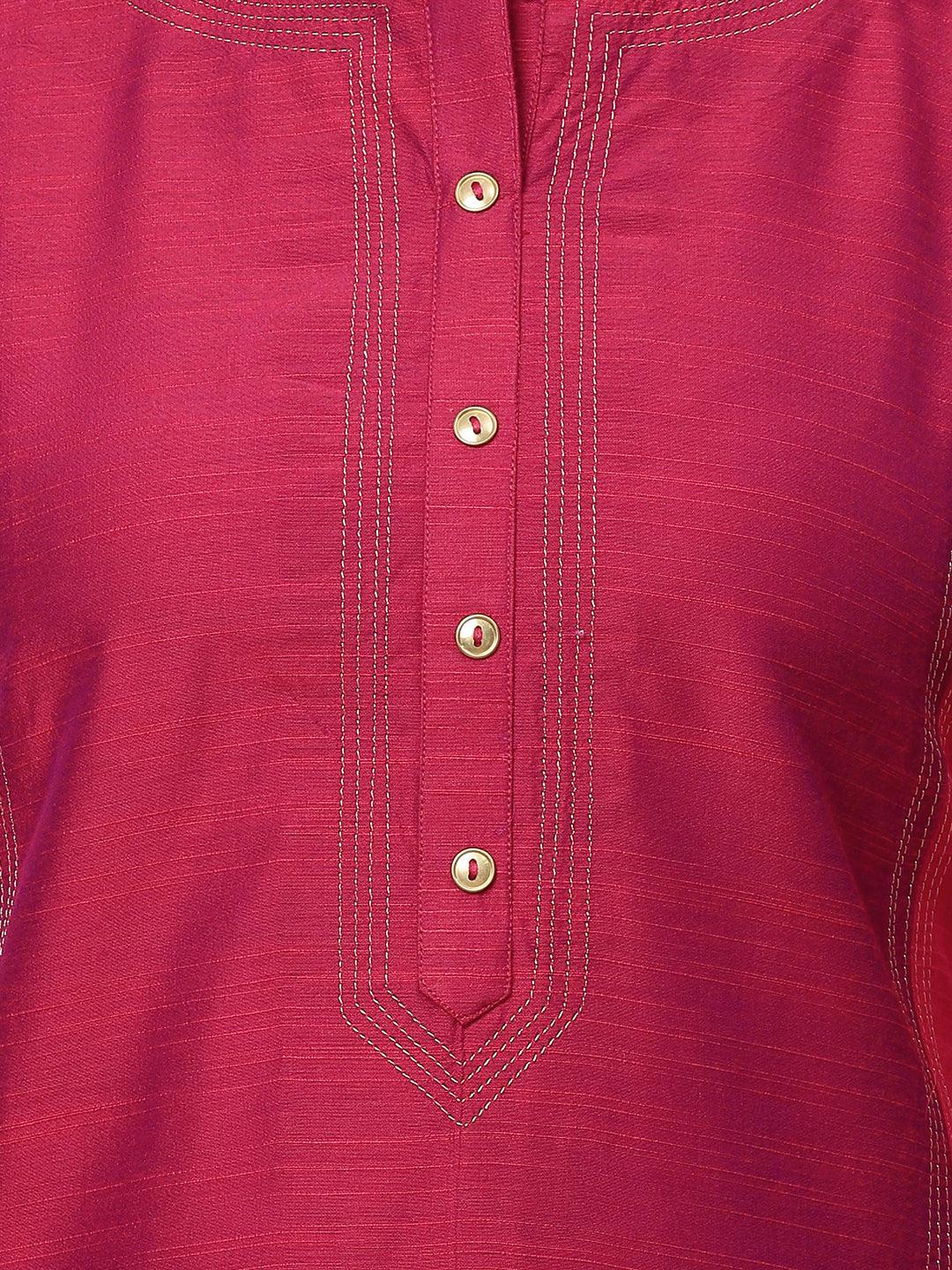 Zari Embroidered Straight Fit Kurta - Hot Pink - Indiakreations