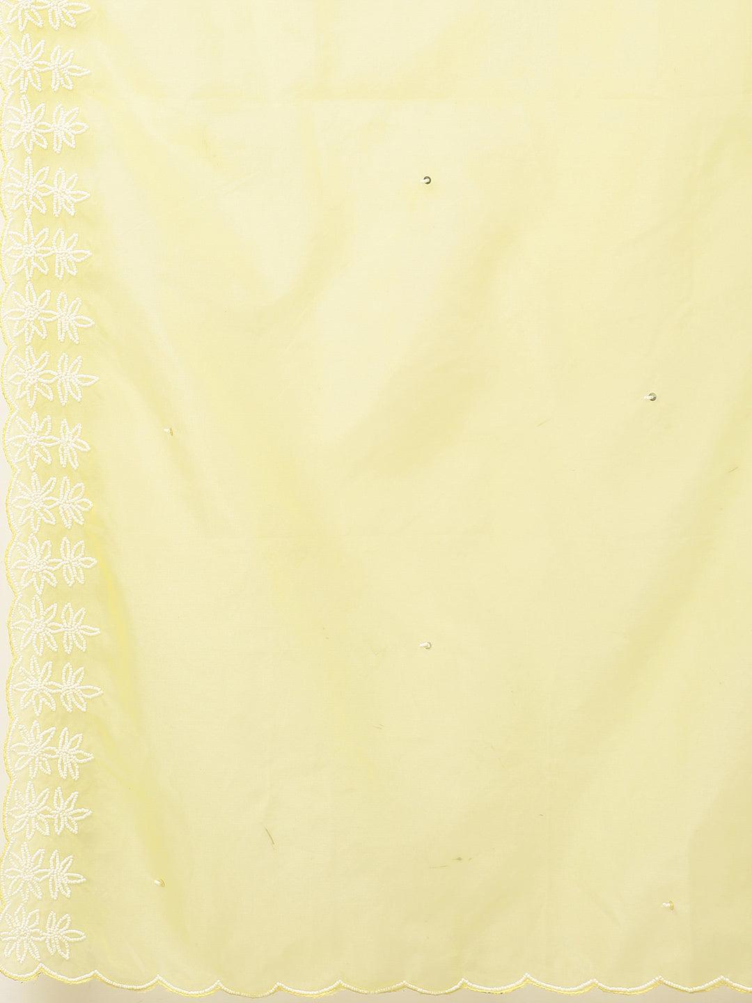 Hand Embroidered Straight Fit Kurta with Pants and Dupatta - Yellow - Indiakreations