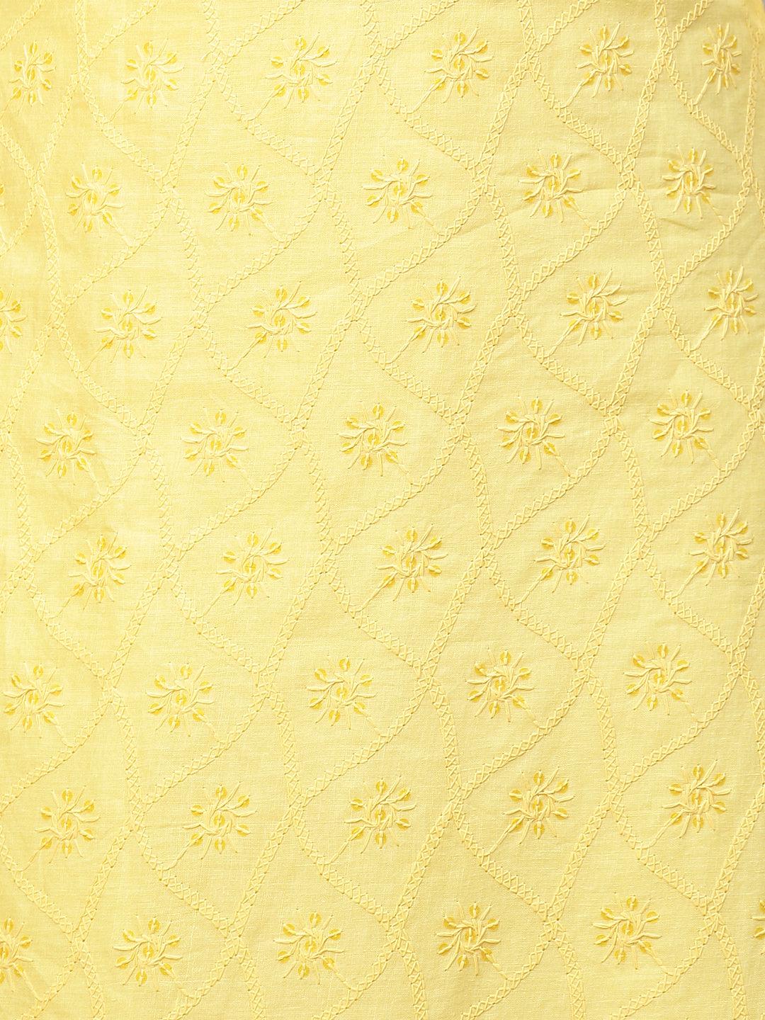 Chikankari Embroidered Straight Fit Kurta - Yellow - Indiakreations