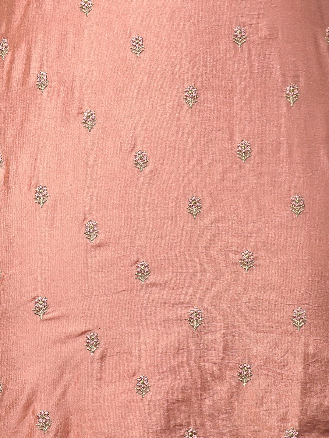 Ethnic Embroidered Straight Kurta with Dupatta - Coral Pink - Indiakreations