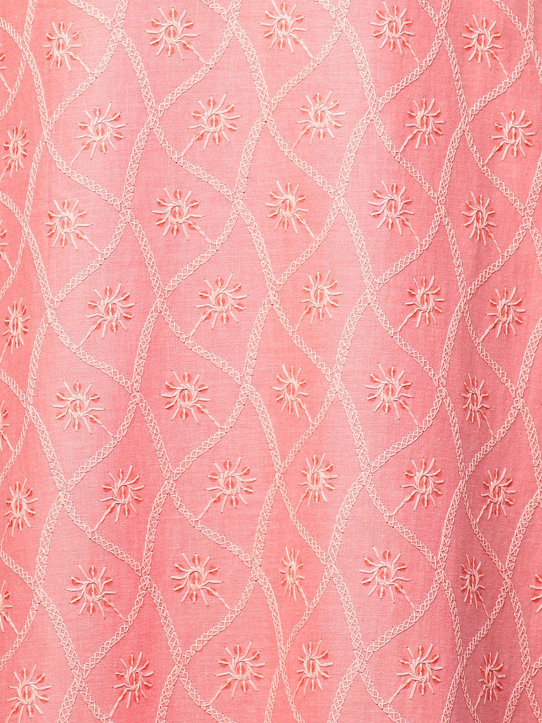 Chikankari Embroidered Straight Fit Kurta - Peach - Indiakreations