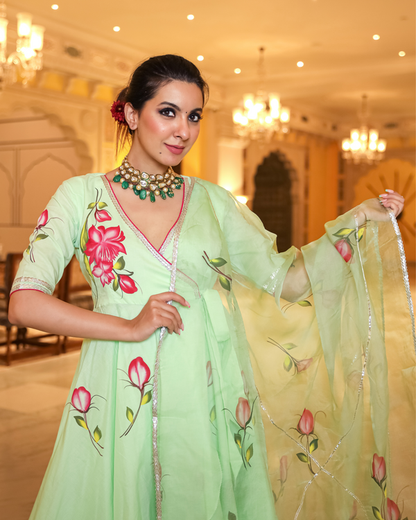 Green Mystery Handpainted Gota Sharara Set | Rescue