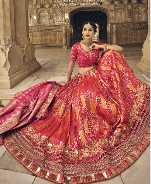 Gorgeous Designer Heavy Embroidered Silk Lehenga Choli In Pink - Indiakreations