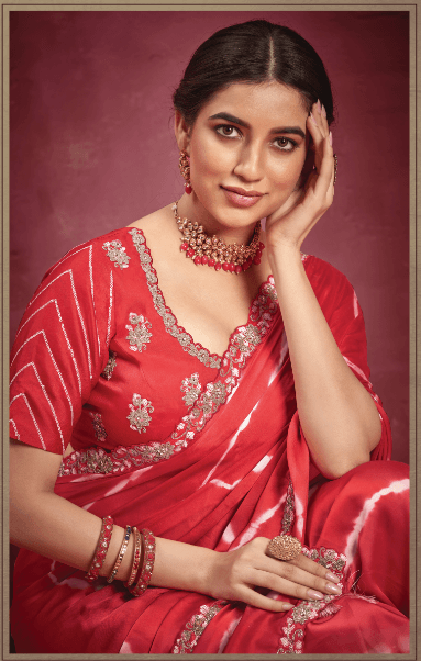 Gorgeous Trendy Satin Silk Georgette Designer Saree In Red - Indiakreations