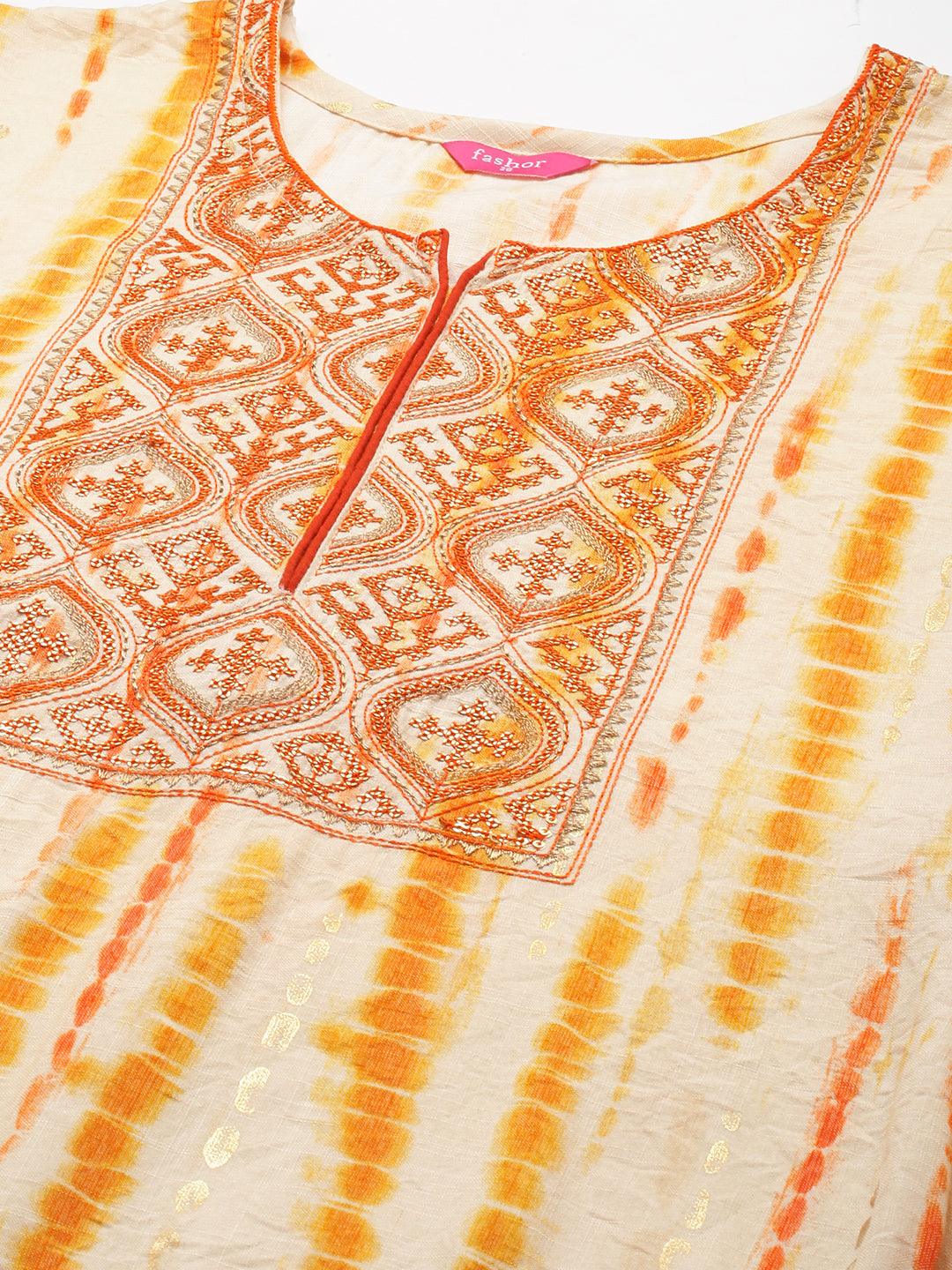 Ethnic Tie-Dye Printed Straight Fit Kurta - Pale Yellow - Indiakreations