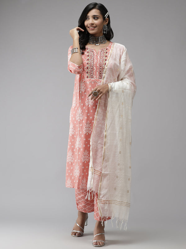 Anubhutee Women Pink Ethnic Motifs Printed Regular Pure Cotton Kurta with Palazzos  With Dupatta