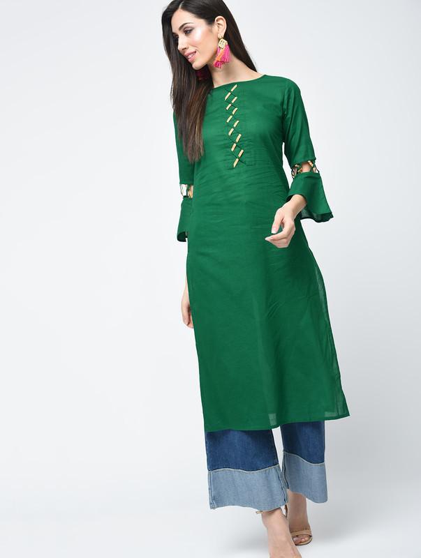 Women's Criss-Cross Bell Sleeves Straight Kurta - Aniyah