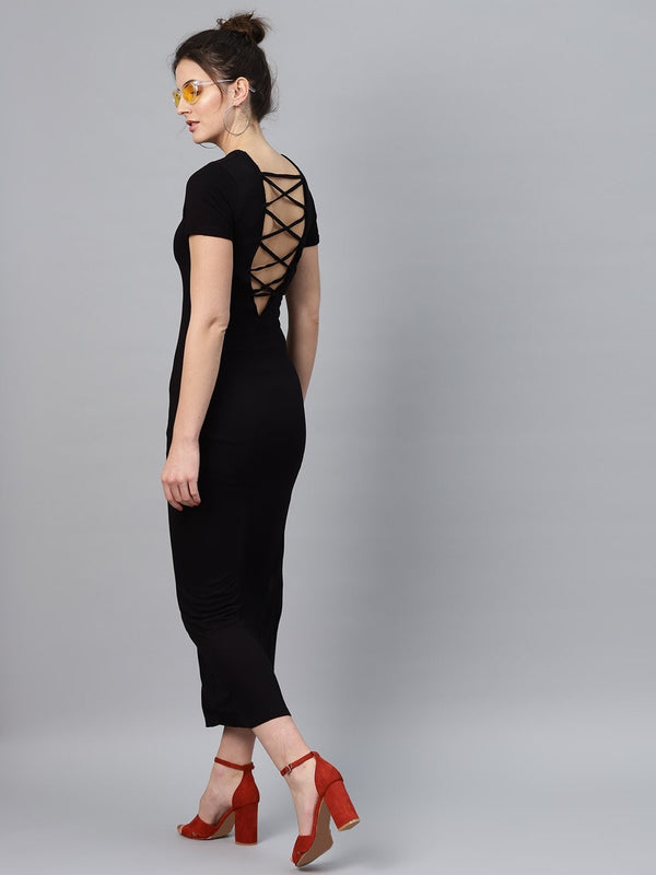 Women's Black Back Criss Cross Neck Maxi - SASSAFRAS