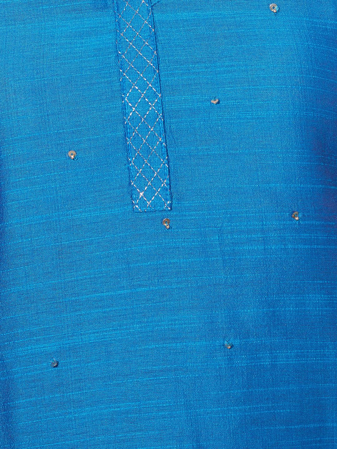 Ethnic Hand Embroidered Straight Fit Kurta - Blue - Indiakreations