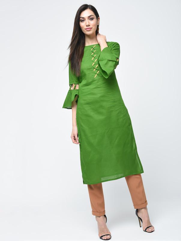 Women's Criss-Cross Bell Sleeves Straight Kurta - Aniyah