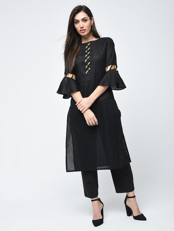 Women's Criss-Cross Bell Sleeves Straight Kurta - Aniyah