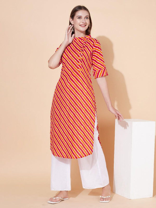 Ethnic Stripes Printed Straight Fit Kurta - Multi - Indiakreations