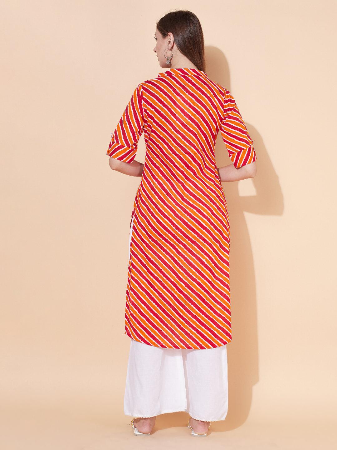 Ethnic Stripes Printed Straight Fit Kurta - Multi - Indiakreations