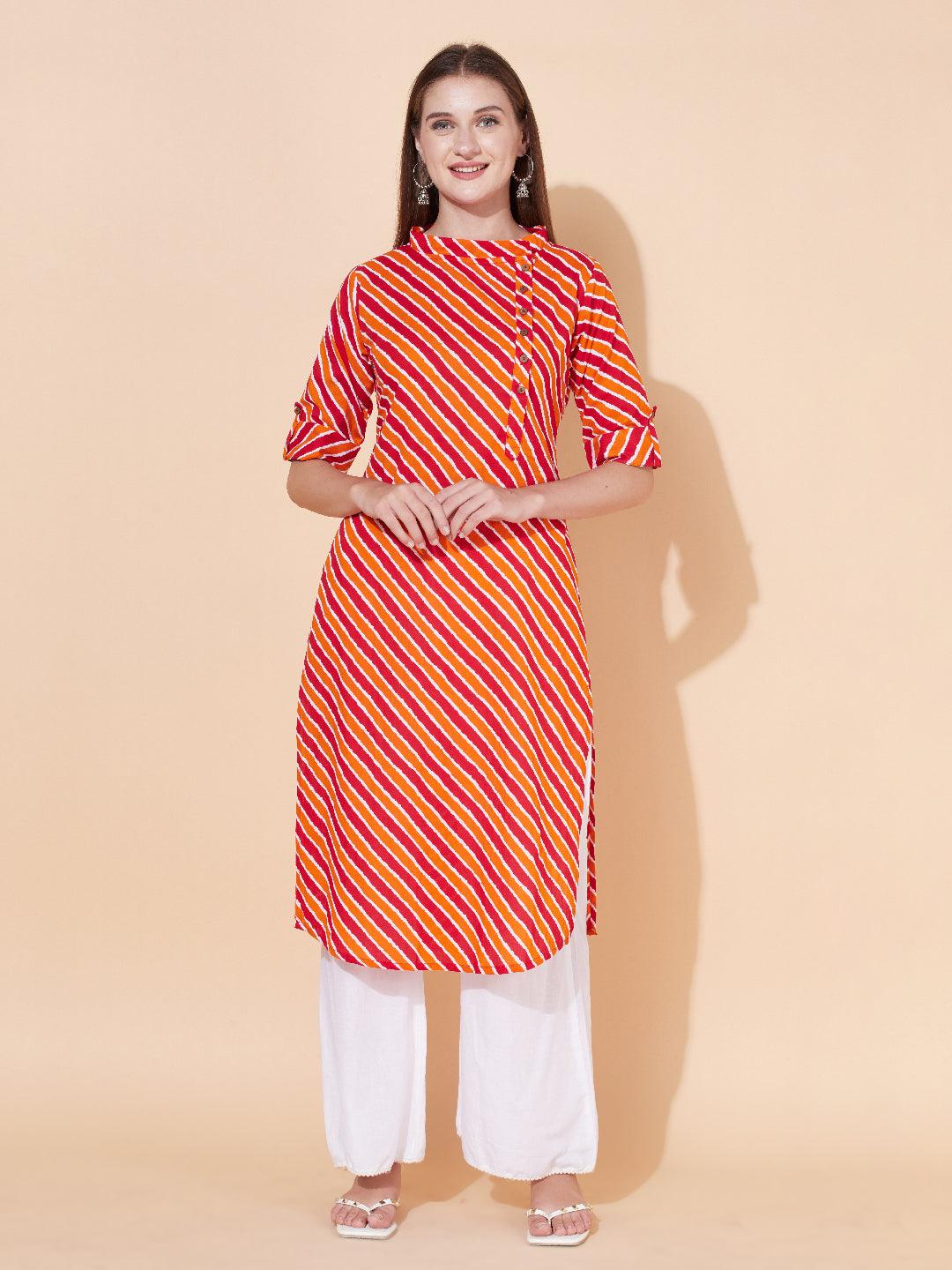 Ethnic Stripes Printed Straight Fit Kurta - Multi - Indiakreations