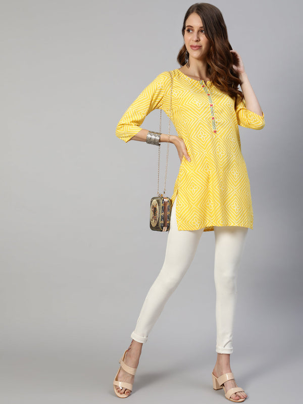 Anubhutee Yellow  White Bandhani Printed Kurti