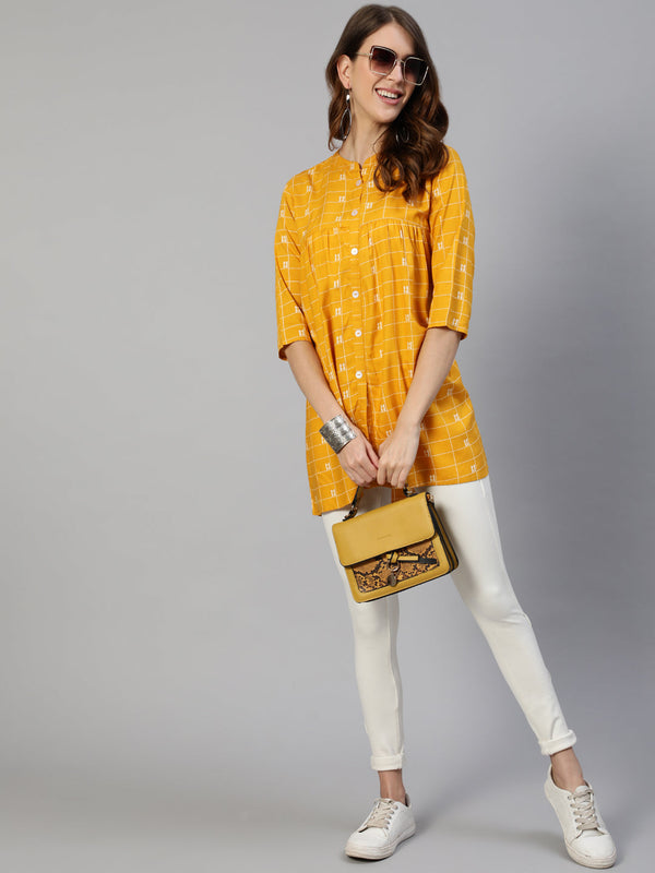 Anubhutee Yellow  White Geometric Printed Kurti