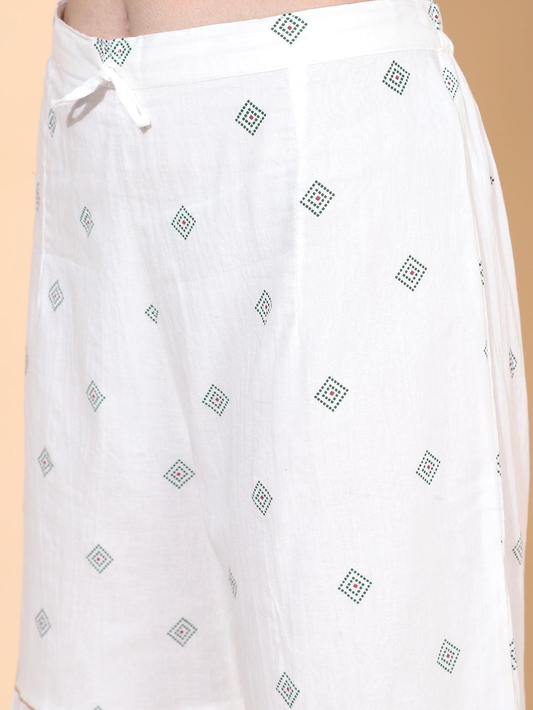 Bandhani Printed & Embroidered Kurta with Palazzo & Dupatta – Dark Green - Indiakreations