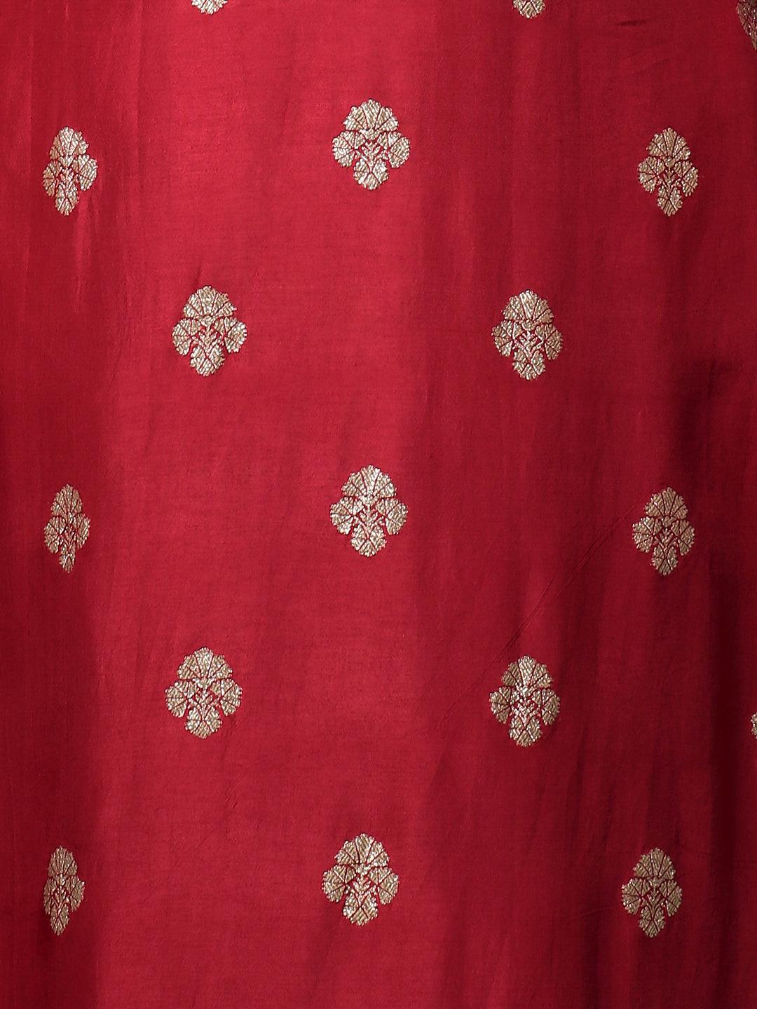 Ethnic Hand Embroidered Straight Fit Kurta - Red - Indiakreations