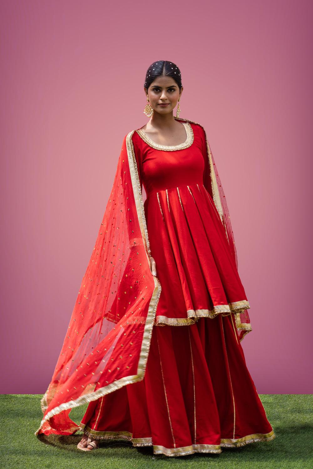 Mehfil Red Anarkali Skirt Set - Indiakreations