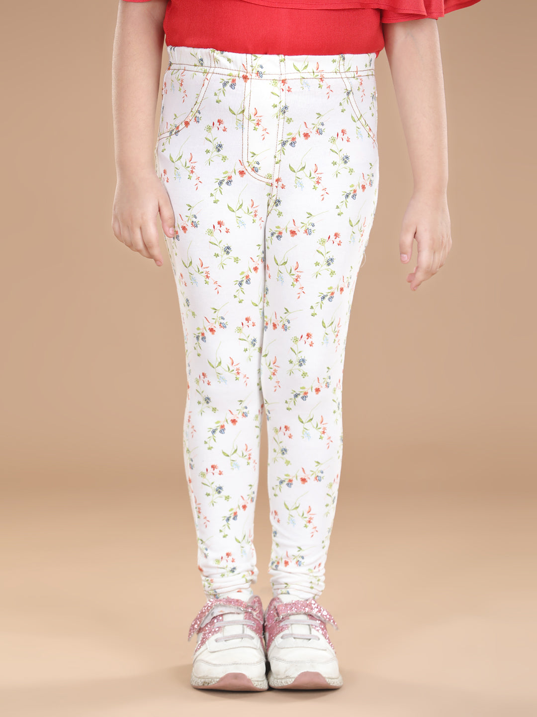 Girl's  Cotton Floral Printed Jegging - StyleStone Kid