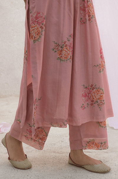 Ambara Soft Pink digital printed yoke kurta with palazzo and mint dupatta - RTS - Indiakreations