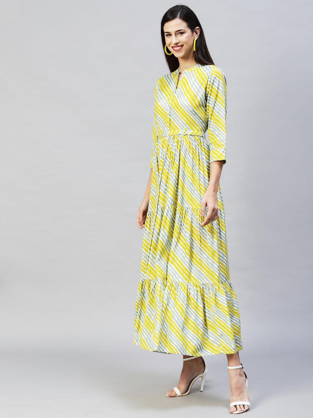 Leheriya Printed Tiered Flared Maxi Dress - Multi - Indiakreations