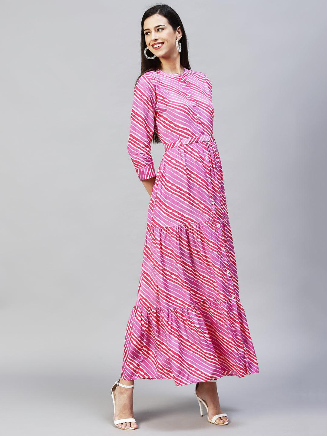 Leheriya Printed Tiered Flared Maxi Dress - Multi - Indiakreations