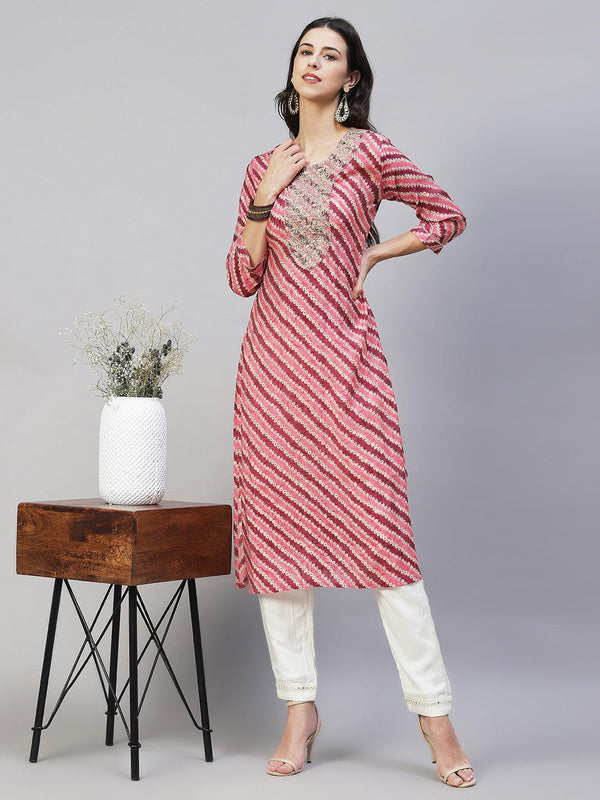 Ethnic Printed & Embroidered Straight Fit Kurta - Multi - Indiakreations