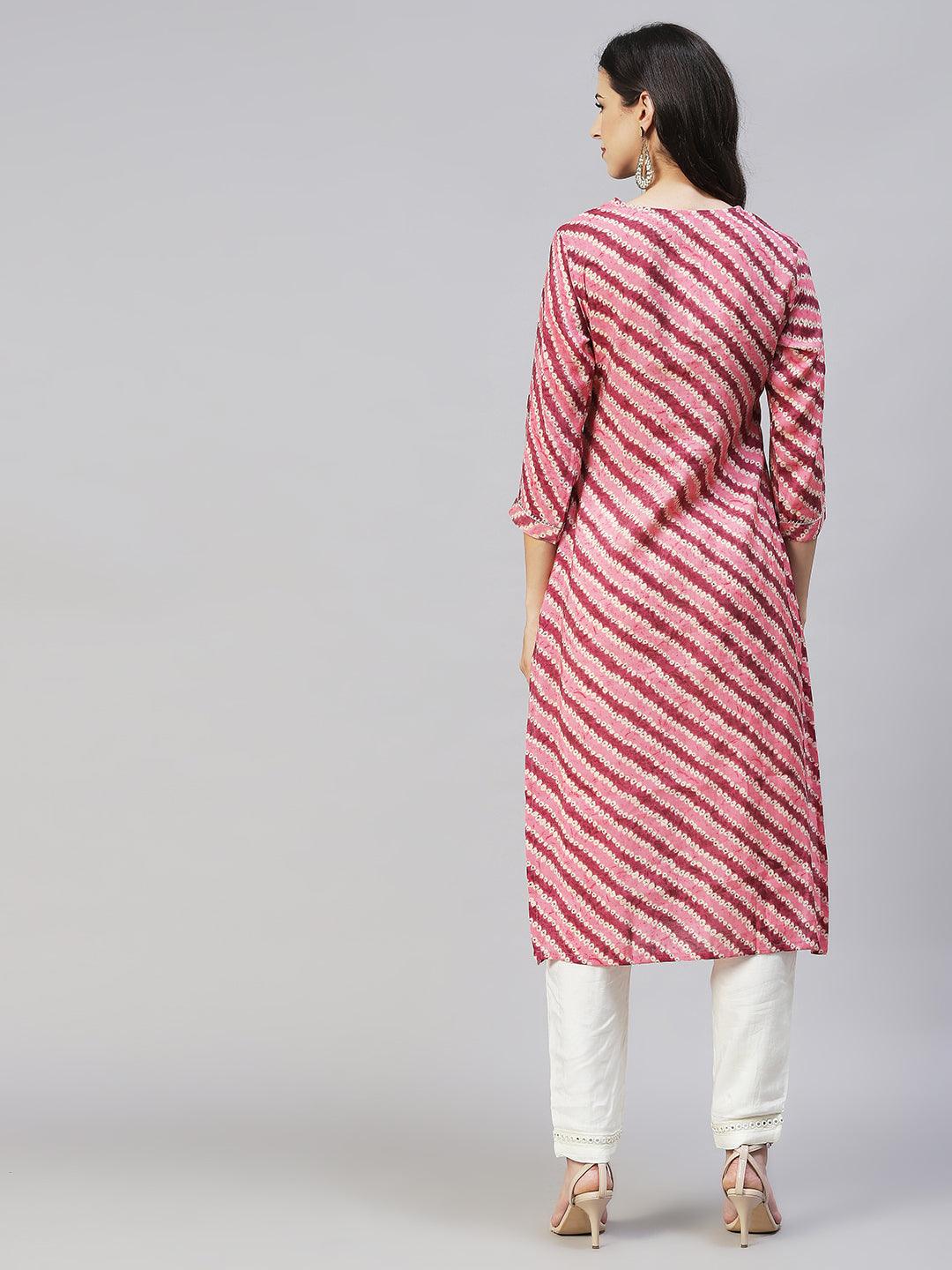 Ethnic Printed & Embroidered Straight Fit Kurta - Multi - Indiakreations