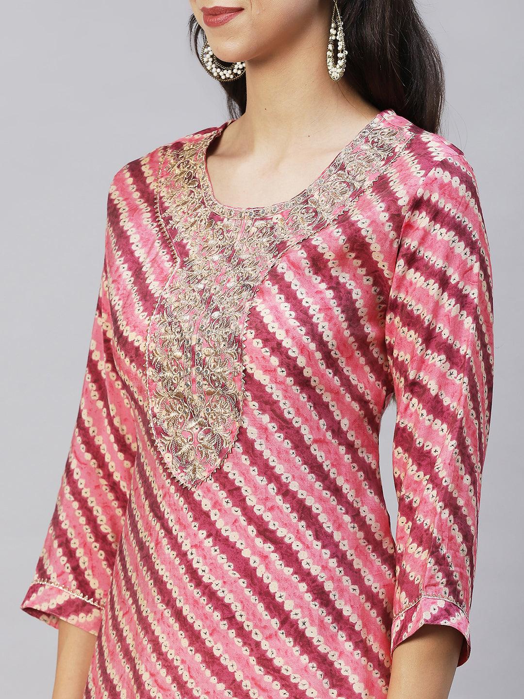 Ethnic Printed & Embroidered Straight Fit Kurta - Multi - Indiakreations