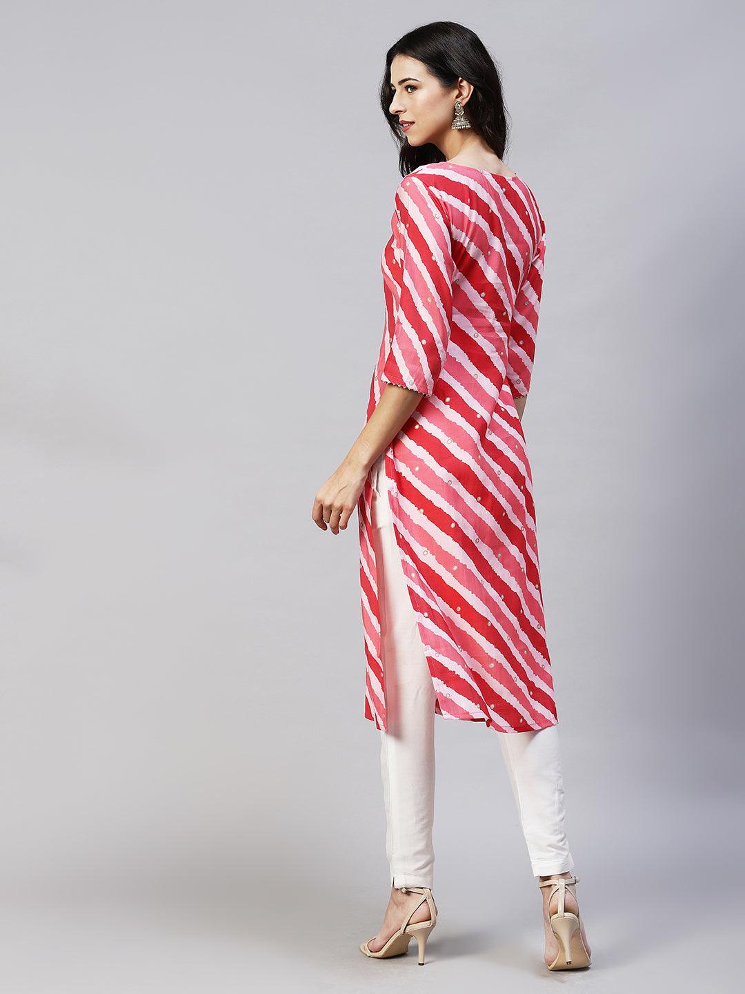 Leheriya Printed & Embroidered Straight Fit Kurta - Multi - Indiakreations