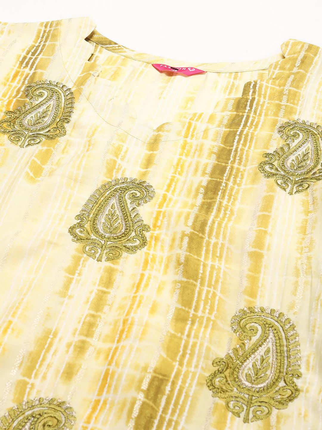 Ethnic Printed & Embroidered Straight Kurta with Dupatta – Light Green - Indiakreations