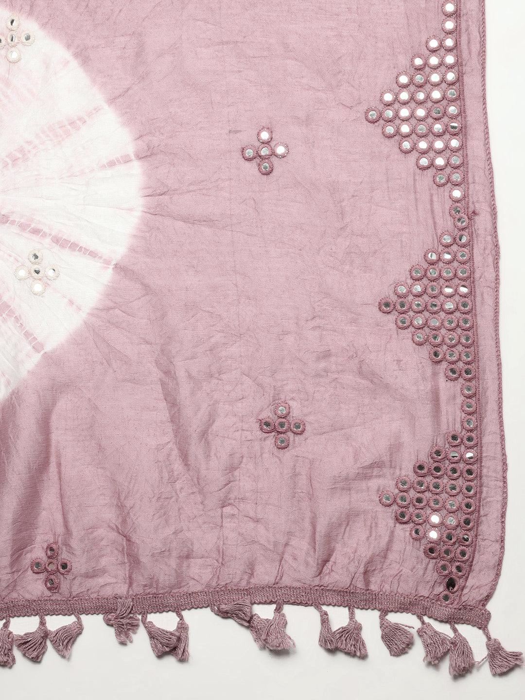 Ethnic Hand Embroidered Straight Kurta with Pants & Dupatta - Lilac Purple - Indiakreations