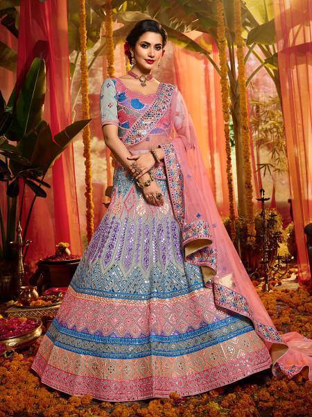 Women's  Grey And Pure Organza Embroidered Lehenga - Myracouture