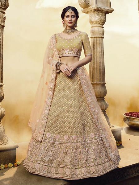 Women's  Golden Heavy Embroidered Georgette Lehenga - Myracouture