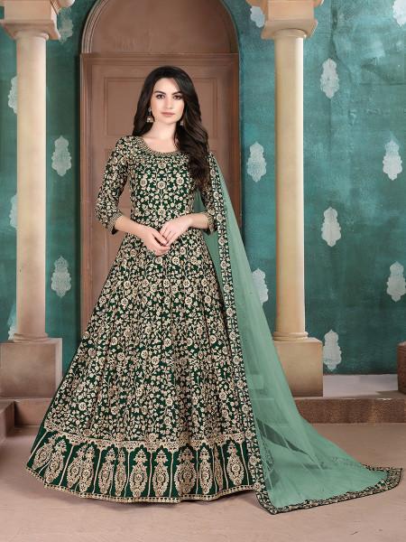Women's Green Anarkali Gown with Dupatta by Myracouture- (2pcs set)