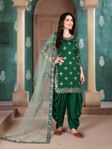 Women's Art Silk Embroidered Patiyala Suit - Myracouture