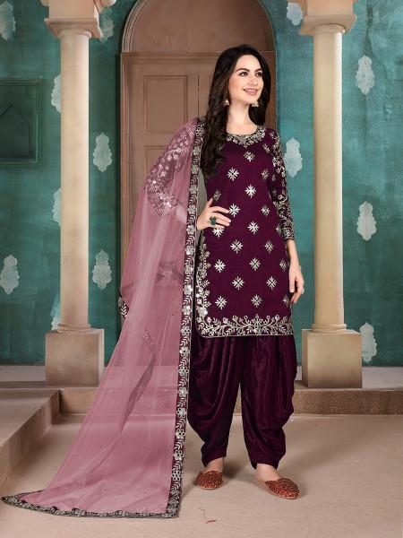 Women's Art Silk Embroidered Patiyala Suit - Myracouture