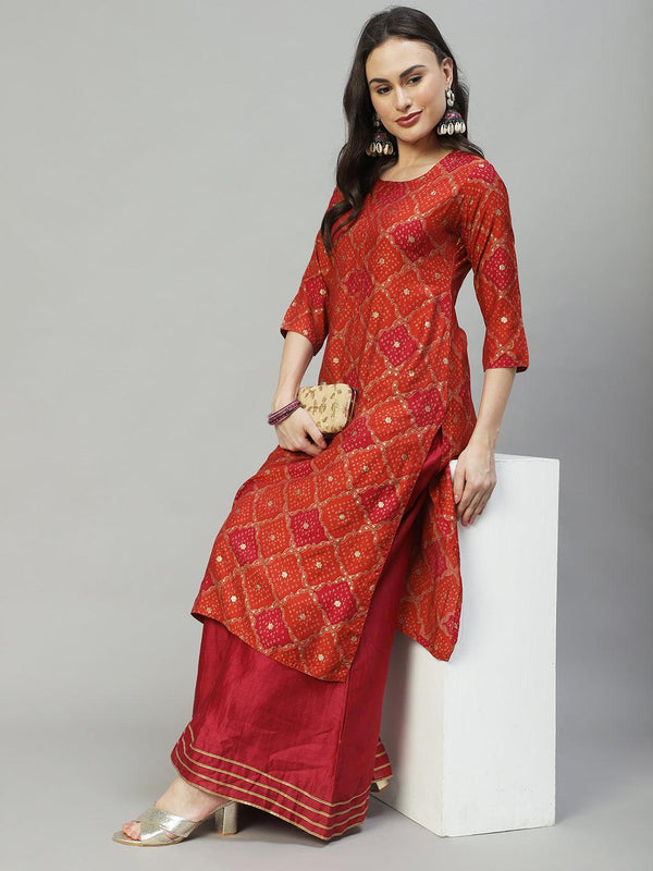 Ethnic Printed Straight Fit Kurta - Multi - Indiakreations