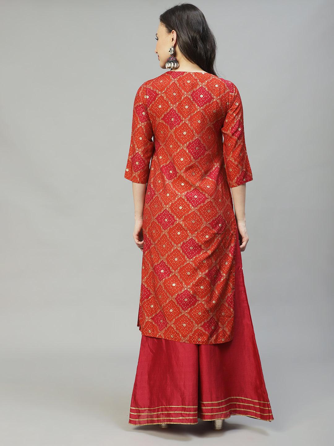 Ethnic Printed Straight Fit Kurta - Multi - Indiakreations