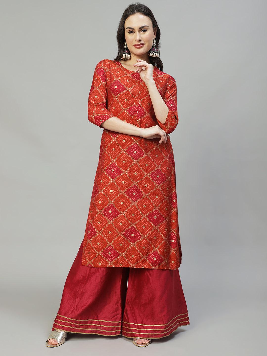 Ethnic Printed Straight Fit Kurta - Multi - Indiakreations