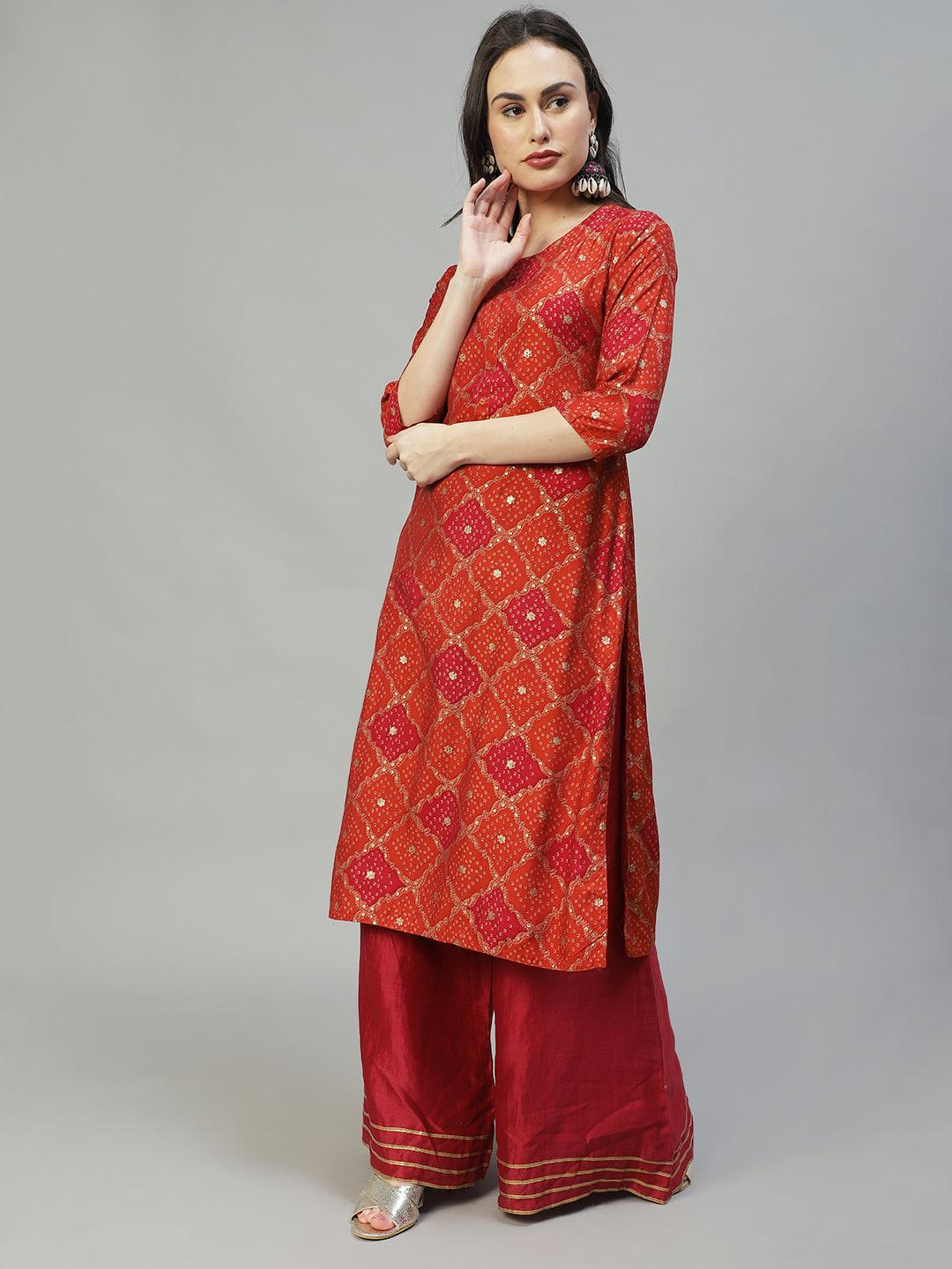 Ethnic Printed Straight Fit Kurta - Multi - Indiakreations