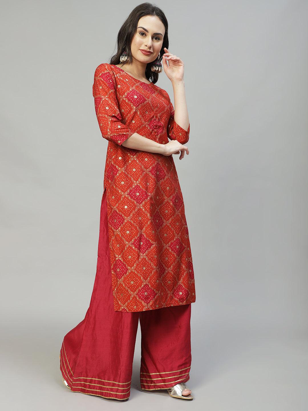 Ethnic Printed Straight Fit Kurta - Multi - Indiakreations