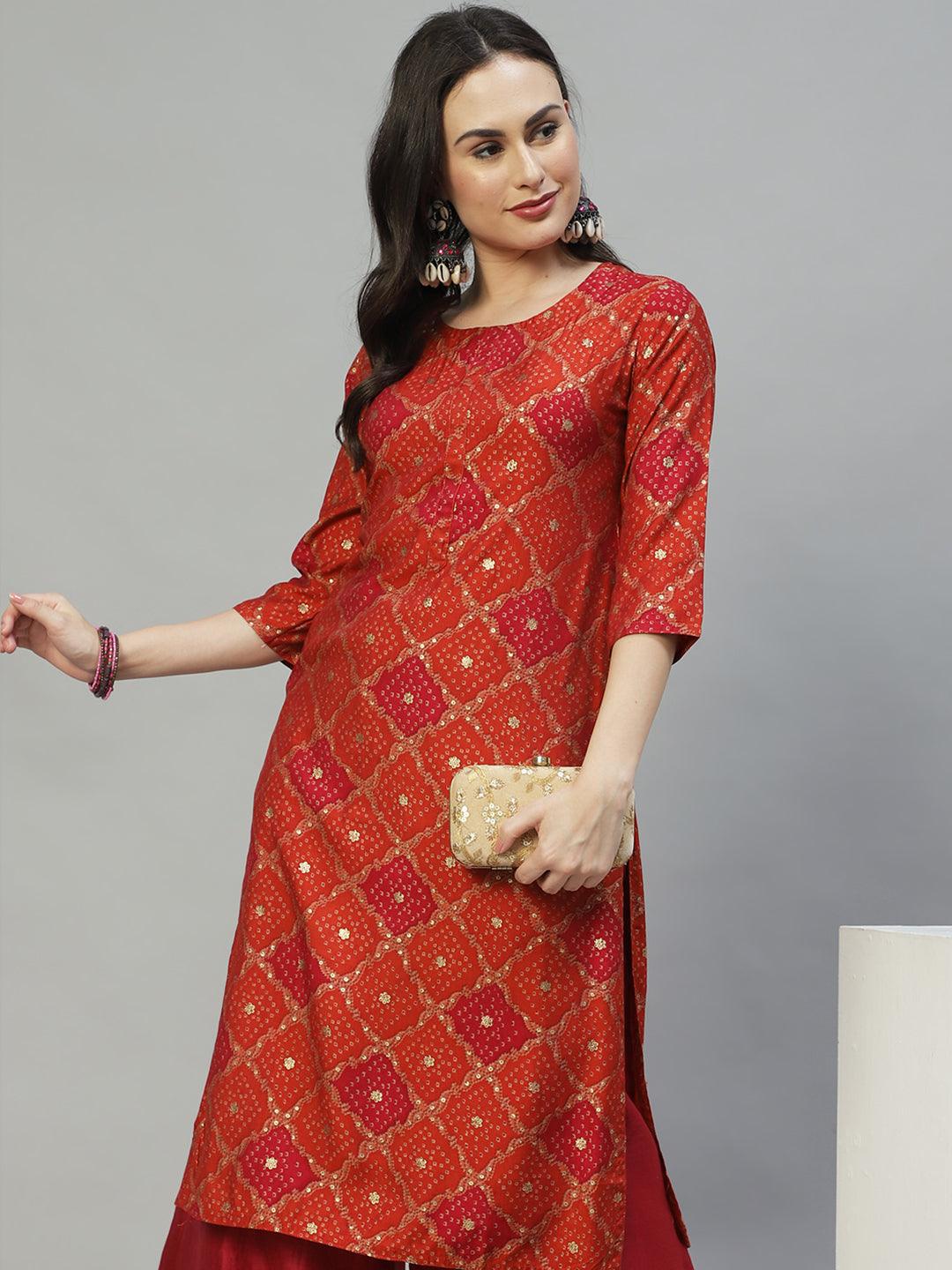 Ethnic Printed Straight Fit Kurta - Multi - Indiakreations