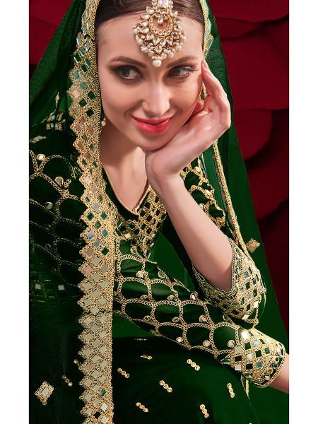 Women's Green Georgette Embroidered Anarkali Pant Style Suit - Myracouture - Indiakreations