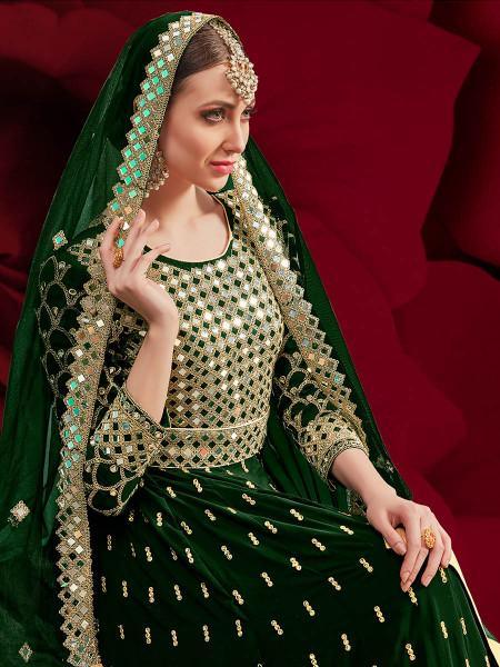 Women's Green Georgette Embroidered Anarkali Pant Style Suit - Myracouture - Indiakreations