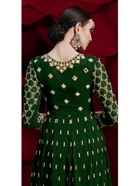 Women's Green Georgette Embroidered Anarkali Pant Style Suit - Myracouture - Indiakreations