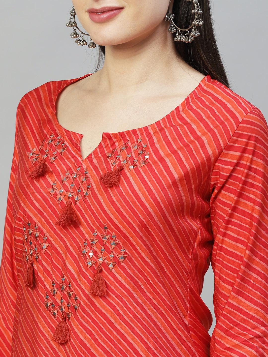 Leheriya Printed & Embroidered Straight Fit Kurta - Multi - Indiakreations